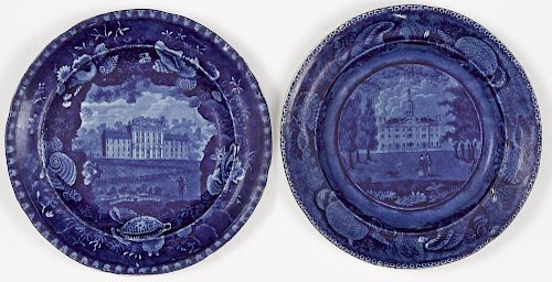 Two Historical blue Staffordshire plates, depicting the Marine Hospital, Louisville, Kentucky and