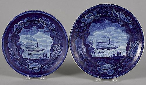 Two Historical blue Staffordshire Union Line plates, 9'' x 10 1/8'' dia.