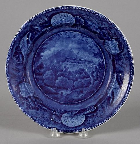 Historical blue Staffordshire Pine Orchard House, Catskill Mountains plate, 10'' dia.