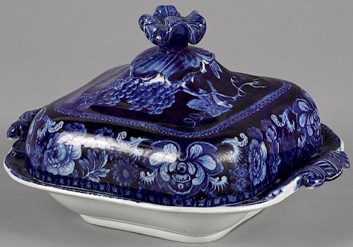 Blue Staffordshire still life covered vegetable, 6 1/4'' l., 11'' w.