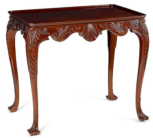 Kindel Irish Georgian Collection mahogany tray top tea table, 29'' h., 32 1/2'' w., 21 1/2'' d.