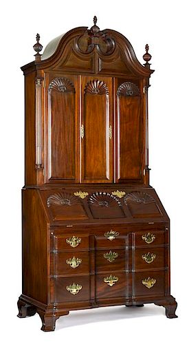 Kindel Winterthur Reproduction mahogany secretary desk and bookcase, 98 1/4'' h., 42 1/4'' w.