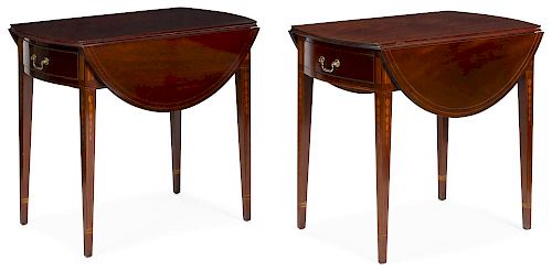 Pair of Kindel Winterthur Reproduction mahogany Pembroke tables, 27 1/2'' h., 19 1/2'' x 31'' w.