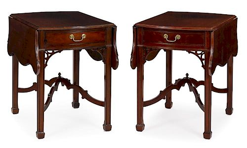 Pair of Kindel Winterthur reproduction mahogany Pembroke tables, 28 1/2'' h., 21'' w., 32 1/4'' d.