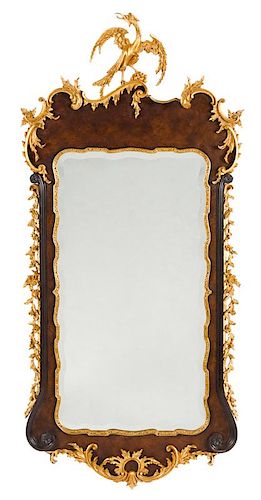 Kindel Winterthur Reproduction mahogany and parcel gilt looking glass, 61'' h.