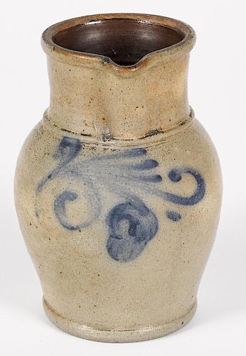 New Jersey stoneware pitcher, 19th c., with cobalt decoration, 7'' h.
