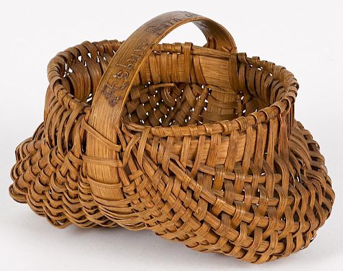 Miniature New Jersey buttocks basket, dated 1901, inscribed Asbury Park N.J., 3 1/4'' h., 5'' w.