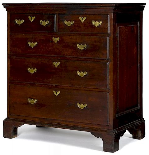 Pennsylvania Queen Anne walnut chest of drawers, ca. 1740, with raised panel sides, 44'' h., 38 1/2