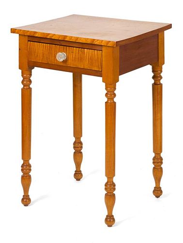 Sheraton figured maple one-drawer stand, 19th c., 29'' h., 19 3/4'' w.