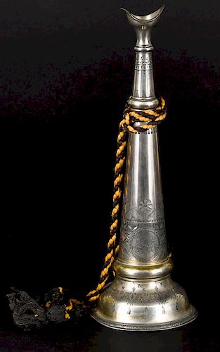American silver plated fire trumpet, 19th c., with engraved floral and swag decoration and small v