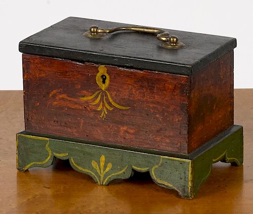 Miniature painted pine blanket chest, 19th c., retaining its original polychrome surface, 4 1/2'' h