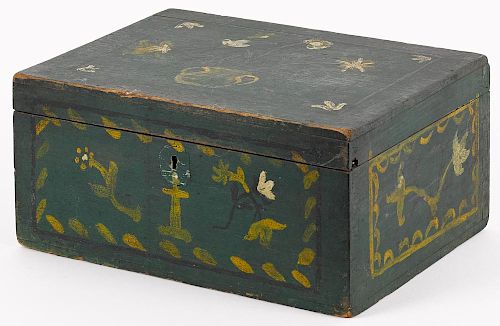 Central Pennsylvania painted poplar dresser box, 19th c., retaining its original floral decoration