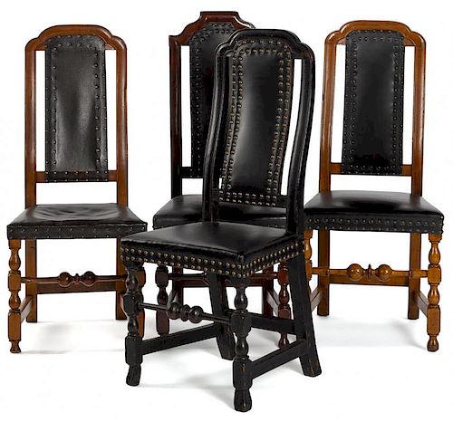 Four New England William and Mary dining chairs, ca. 1750, each with an upholstered back and turne