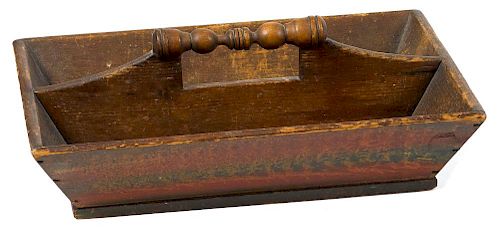 Painted pine utensil tray, 19th c., retaining its original sponge decorated surface, 4'' h., 12 3/4