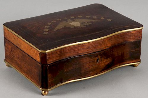 Rosewood dresser box, 19th c., the lid with a finely inlaid American eagle, 3 3/4'' h., 9 1/2'' w.