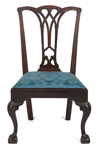 Philadelphia Chippendale mahogany dining chair, ca. 1770, with a gothic splat and shell carved kne