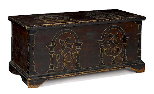 Berks County, Pennsylvania painted pine dower chest, 19th c., retaining its original decoration wi