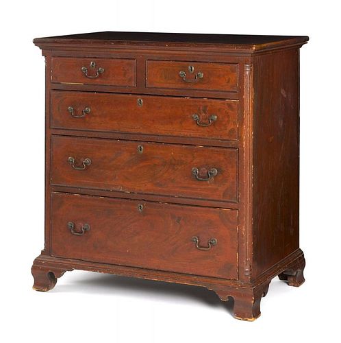 Pennsylvania painted pine chest of drawers, late 18th c., retaining its original red and black swi