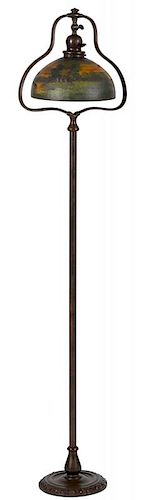 Handel patinated bronze harp floor lamp, with painted shade, 57 1/2'' h.