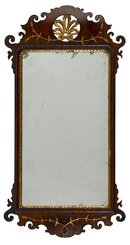Chippendale mahogany and parcel gilt looking glass, late 18th c., 41 1/2'' h. Provenance: Rentschle