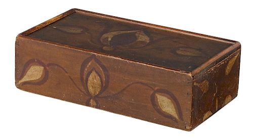 Pennsylvania painted poplar slide lid box, 19th c., retaining its original stylized floral decorat