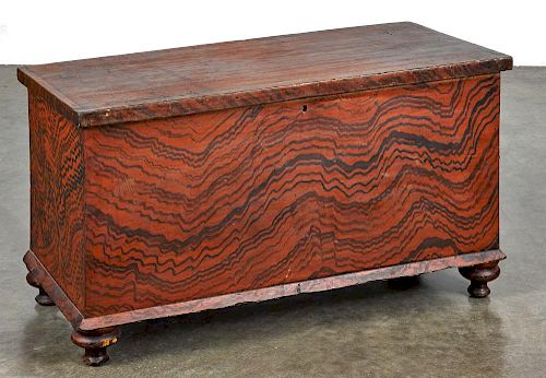 Pennsylvania or Ohio painted poplar blanket chest, 19th c., retaining its original red and black s