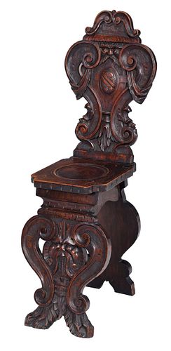 Italian Baroque Style Carved Walnut Hall Chair