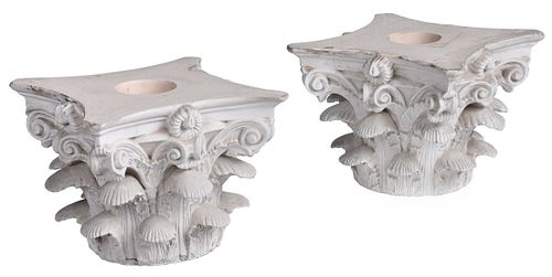 Two Painted Composite Corinthian Column Style Capitals