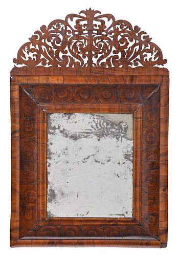 A Fine William and Mary Scrollwork and Oyster Veneered Mirror