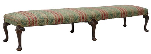 QUEEN ANNE STYLE UPHOLSTERED MAHOGANY BENCH, 19TH C.