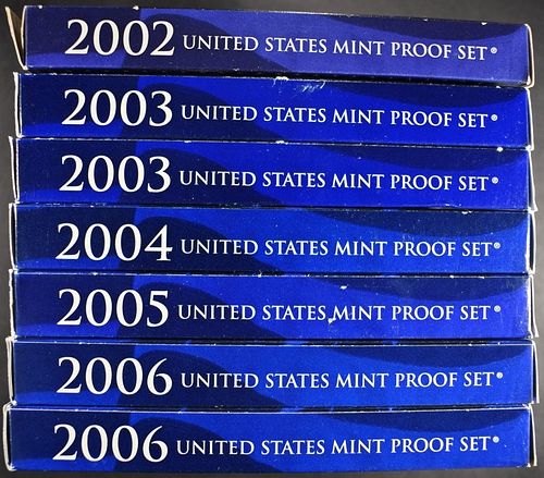 2002, (2) 2003, 2004-2005, (2) 2006 US PROOF SETS