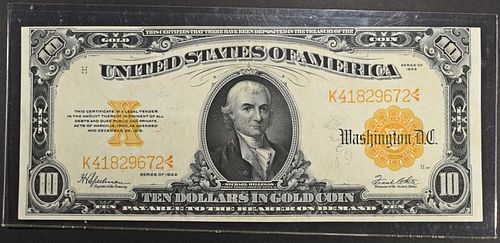 1922 $10 GOLD CERTIFICATE CU