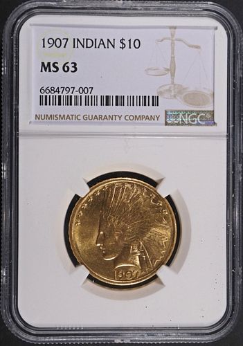 1907 GOLD $10 INDIAN NGC MS63