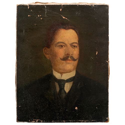 RETRATO DE CABALLERO MÉXICO, SIGLO XIX  Óleo sobre tela Detalles de conservación, restauración y pérdidas de capa pictórica<...