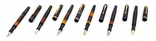 A Collection of Six Vintage Montblanc Fountain Pens Length of longest 5 inches.