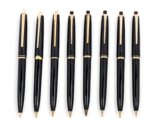 A Collection of Eight Montblanc Mechanical Pencils Length of longest 5 3/8 inches.