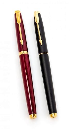 Two French Made Parker Fountain Pens Length 5 inches.