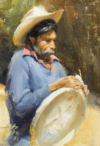 Ramon Kelley, (American, b. 1939), Two Works: The Basket Maker, 1983 and Portrait of a Man in Hat, 1972