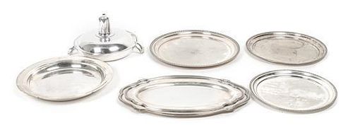 Fifteen Pieces of Silver Plate Serving Pieces Largest diameter 12 inches.