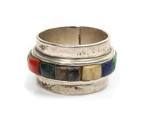 A Hopi Silver and Multi-Gem Ring, Charles Loloma