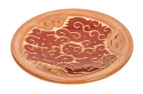 Nathan Youngblood, Santa Clara Redware Plate Diameter 13 7/8 inches.
