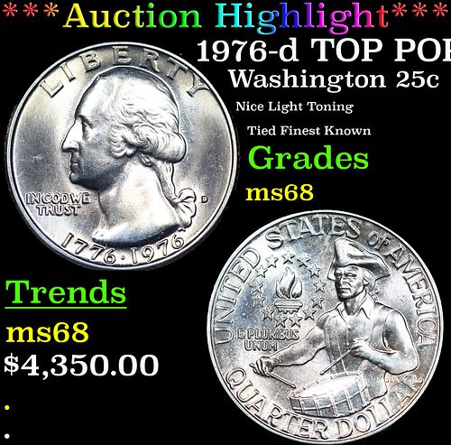 ***Auction Highlight*** 1976-d Washington Quarter TOP POP! 25c Graded ms68 BY SEGS (fc)