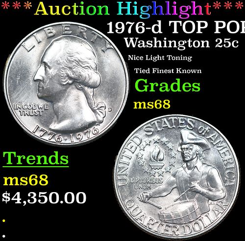 ***Auction Highlight*** 1976-d Washington Quarter TOP POP! 25c Graded ms68 BY SEGS (fc)
