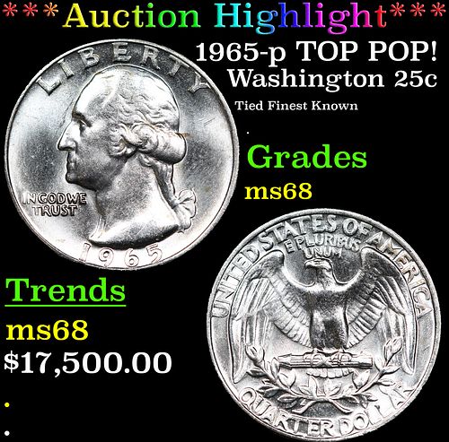 ***Auction Highlight*** 1965-p Washington Quarter TOP POP! 25c Graded ms68 BY SEGS (fc)
