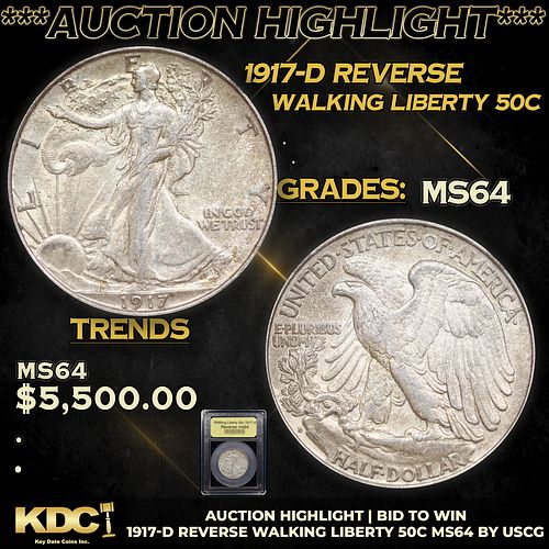 ***Auction Highlight*** 1917-d Reverse Walking Liberty Half Dollar 50c Graded Choice Unc BY USCG (fc)