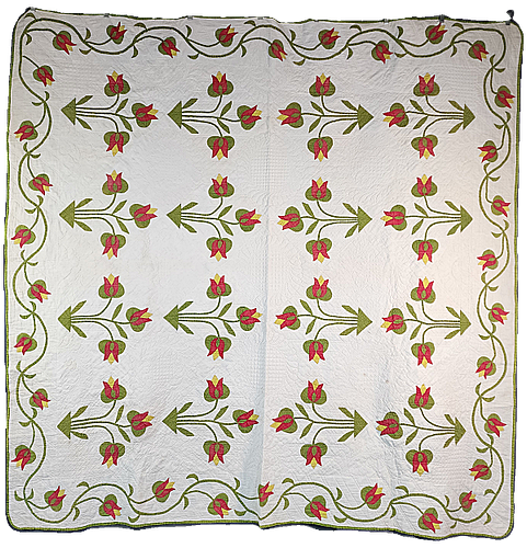 Antique 1862 Red and Green Tulip Quilt