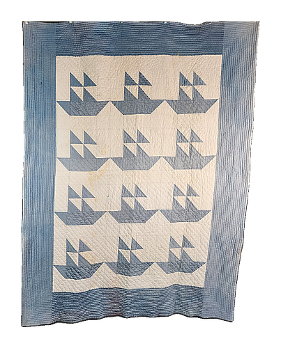 Vintage c1940s Sailboat Quilt - Blue Sateen