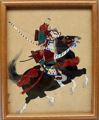 Signed Japanese Watercolor/Gouache of Warrior