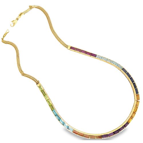 Multicolor Semi-precious stones 18kt Gold Necklace