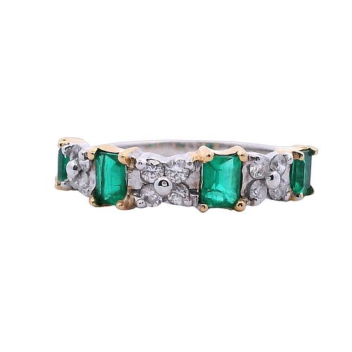 Half Eternity 18kt Gold Band with Diamonds and Emeralds